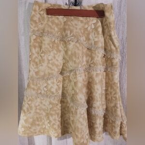Western boho bohemian floral skirt womens size Large 14 fringe and lined